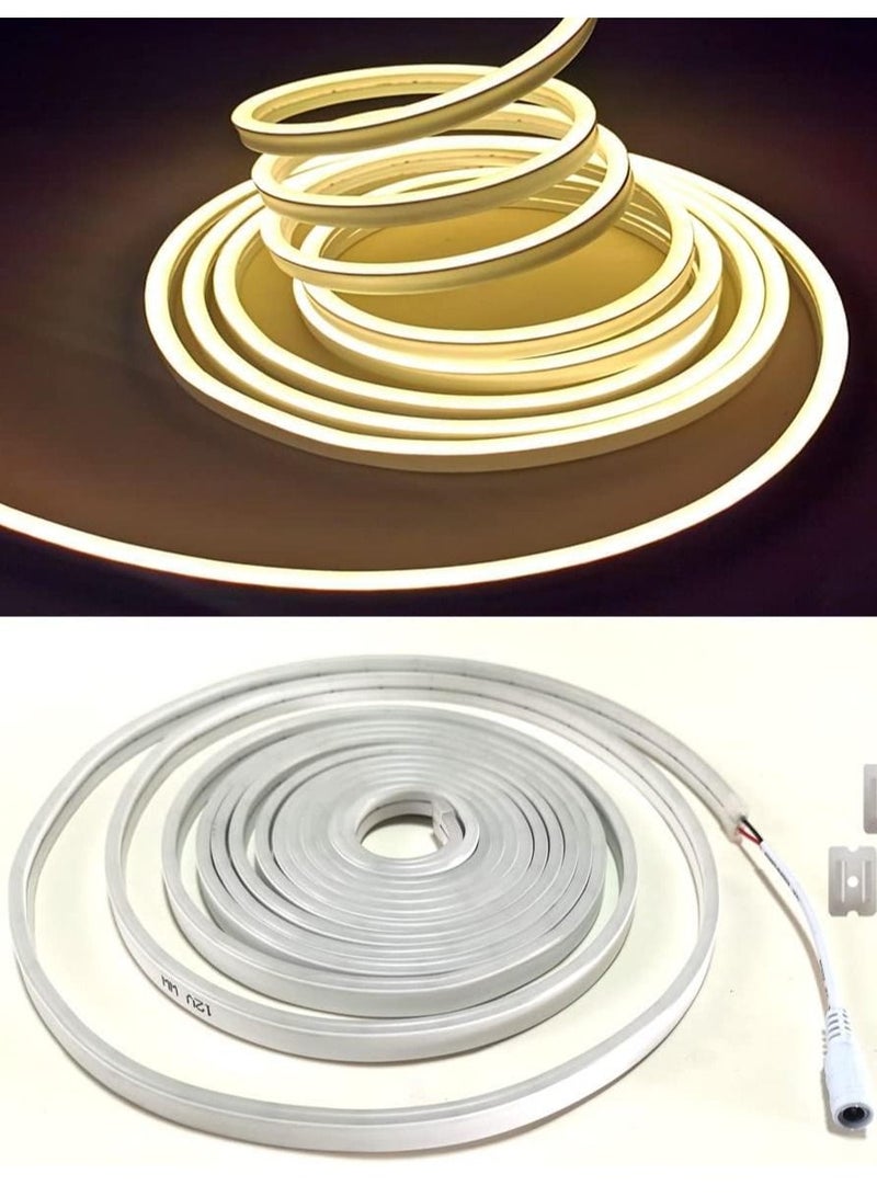 12 فولت LED شريط حبل نيون، 16.4 قدم / 5 مل أضواء شريطية، 12 فولت مرن نيون فليكس للمطبخ وغرفة النوم والداخلية والخارجية وديكور المنزل DIY متضمن محول اللون دافئ